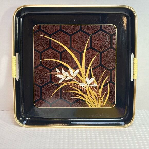 Vintage Himark Nishi Garden Hand Decorated Japanese Lacquerware Tray - Picture 2 of 4